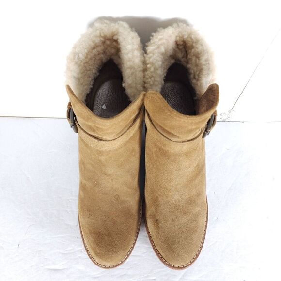 UGG Women's Anais US9 Chestnut Suede Sheepskin Wedge Shearling Boots Booties - Picture 4 of 14